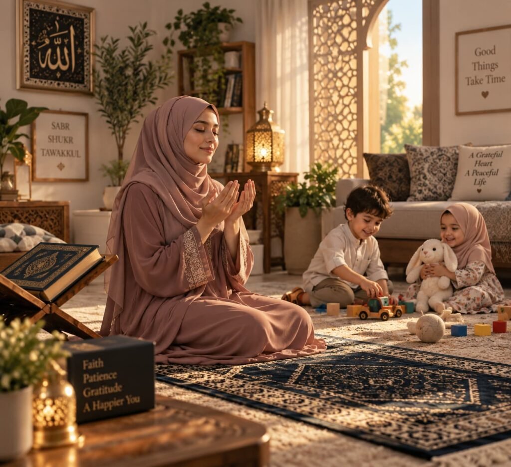 Muslim Woman Praying in Peace and Contentment