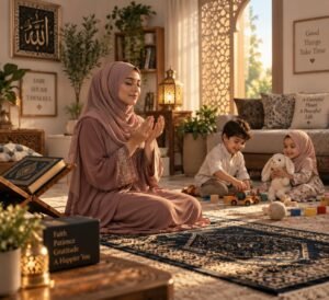 Muslim Woman Praying in Peace and Contentment